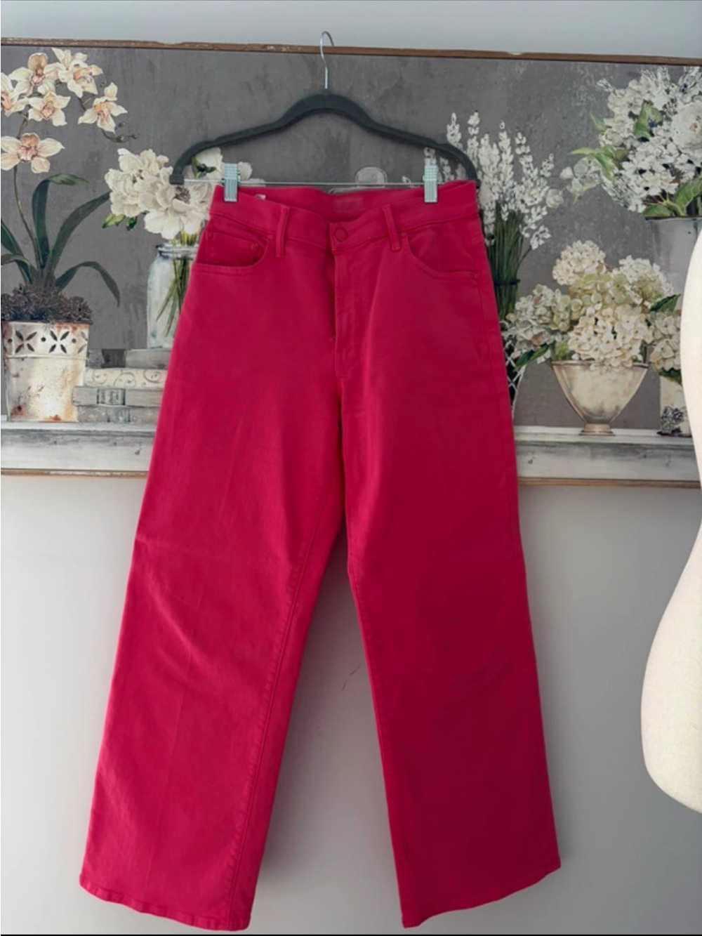 MOTHER Wide Leg Jeans in Vibrant Pink
